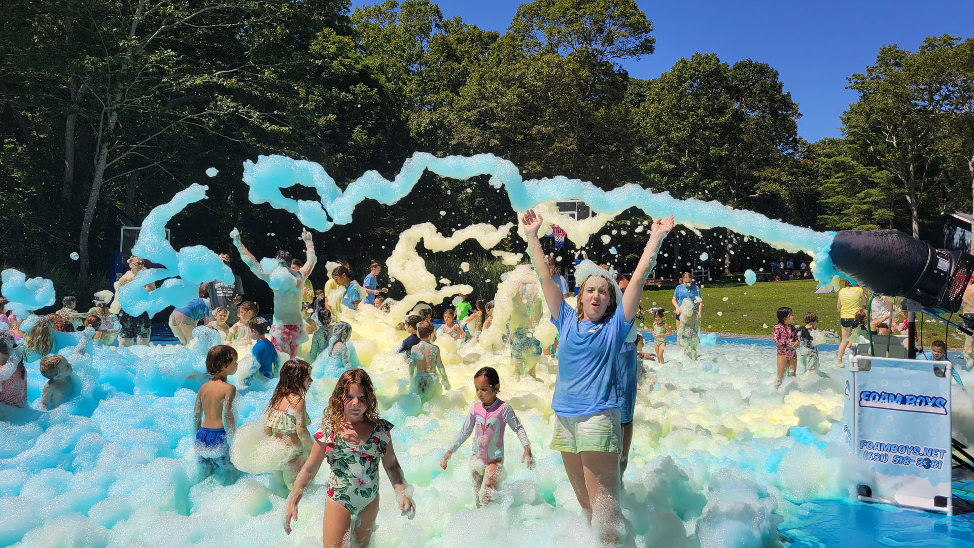 yellow and blue colored foam party for camp